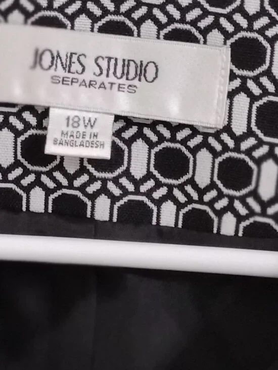 Jones Studio Separates Black White Open Front Jacket Blazer 18W Plus - Picture 5 of 8